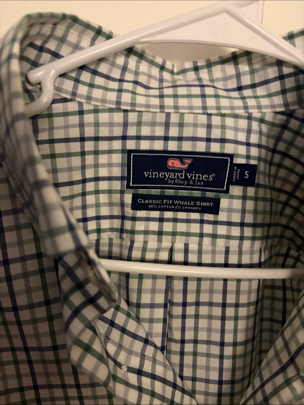 Vineyard Vines Green & Blue Plaid Button-Down Whale Shirt Size S